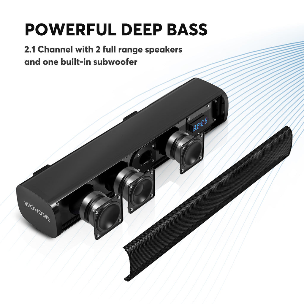 Small Sound Wohome 2.1ch Small Sound Bars for TV with 6 Levels Voice Enhancement,